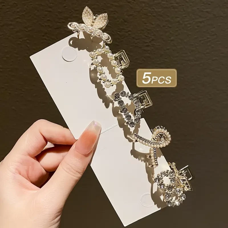 5pcs Girls Imitation Pearl Hair Claws  Small Hair Accessories for Messy Hair