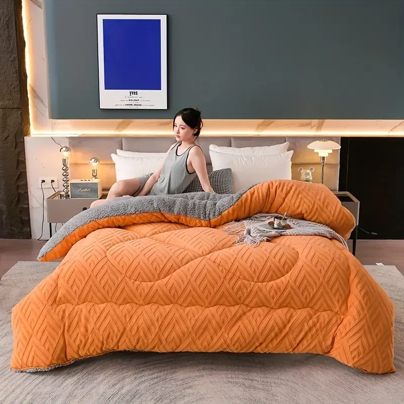 1pc Embossed Velvet Winter Comforter Ultra-Soft, Warm & Lightweight All-Season Blanket