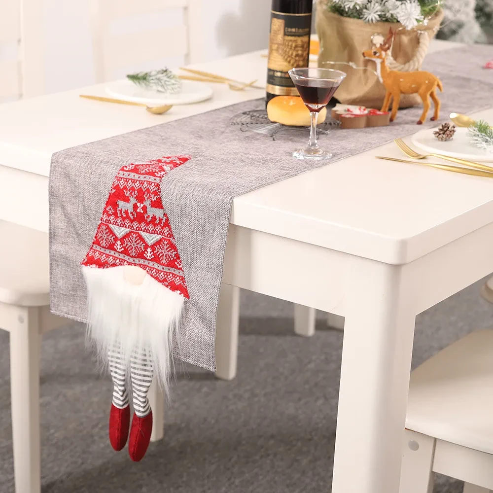 Christmas Table Runner Red Gray Nordic Style Santa Claus Table Runner Pillowcase Christmas Decorations For Home Table