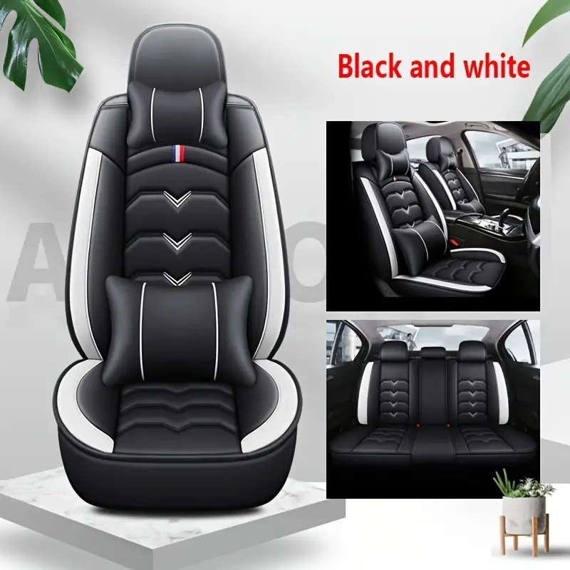 Universal Faux Leather Car Seat Cover Set All-Season, Full Surround for 5-Seaters