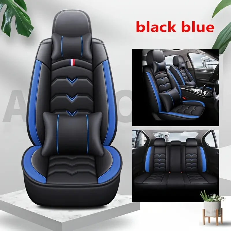 Universal Faux Leather Car Seat Cover Set All-Season, Full Surround for 5-Seaters