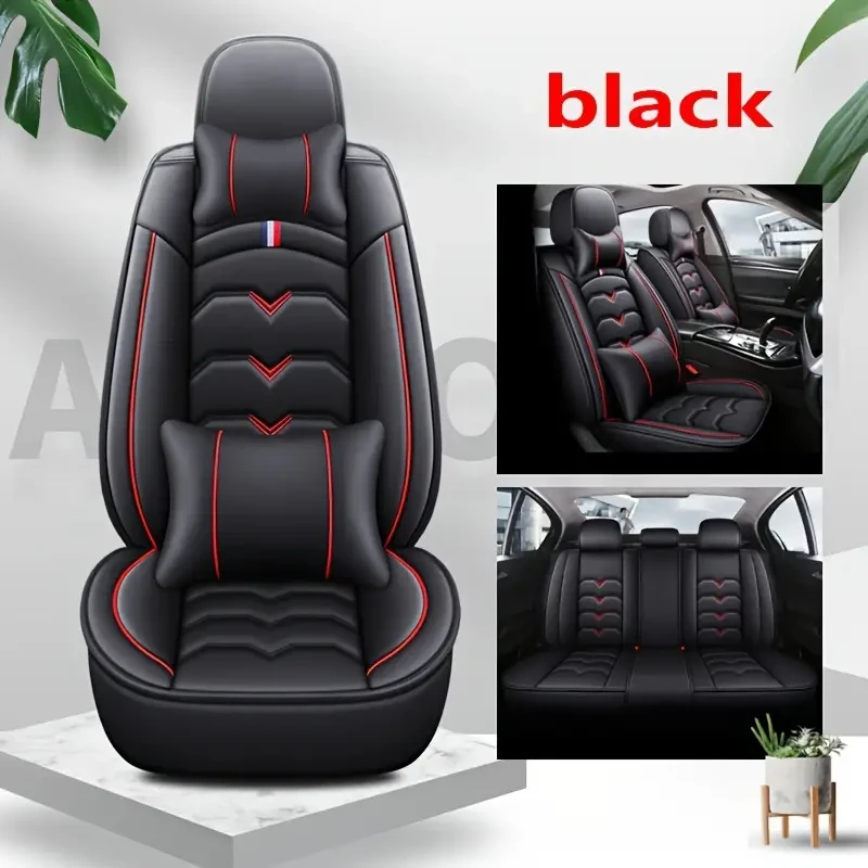Universal Faux Leather Car Seat Cover Set All-Season, Full Surround for 5-Seaters