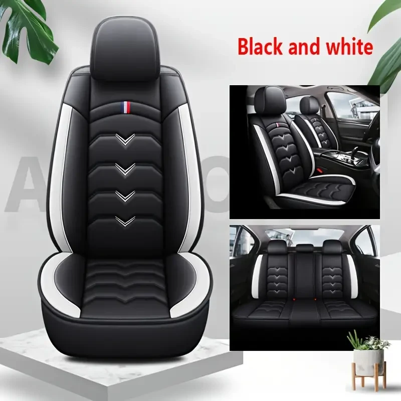 Universal Faux Leather Car Seat Cover Set All-Season, Full Surround for 5-Seaters