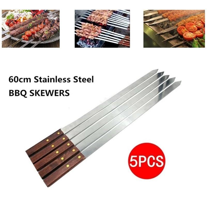 5 x 60CM BBQ Skewer Kabob Kabab Plain Medium Classic Flat wooden handle