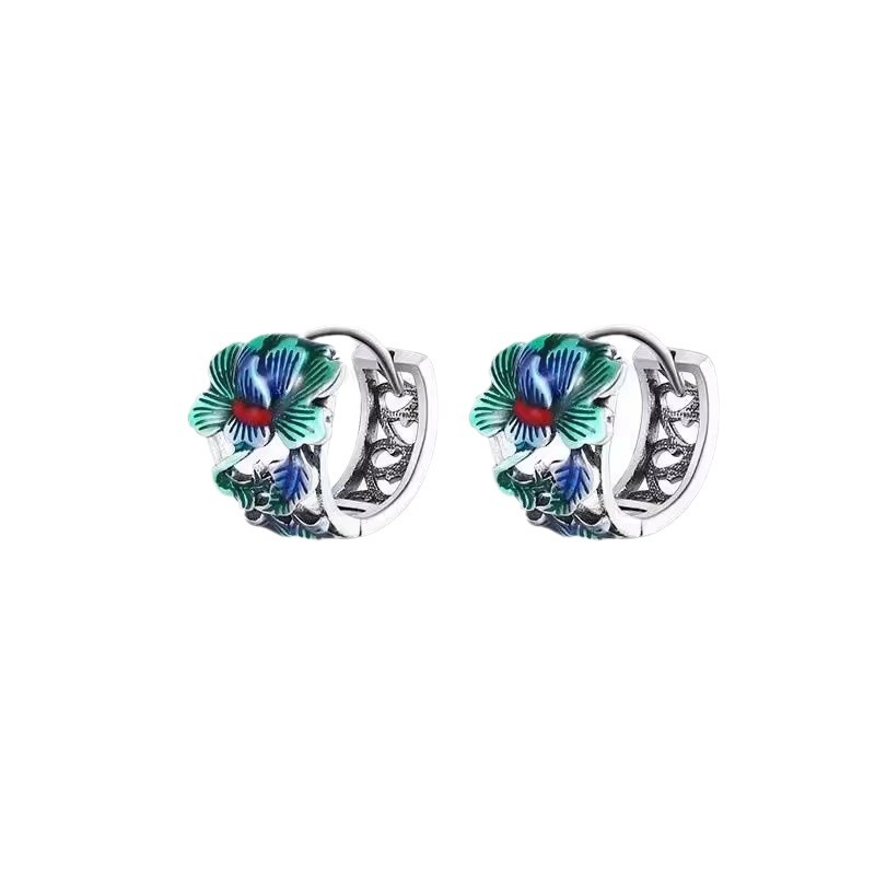 Cloisonne Peony Flower Men's Earrings Fashion Nation