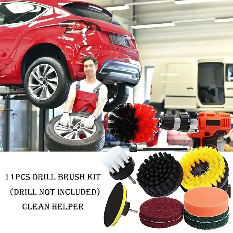 11pcs Drill Brush Attachment Set, Power Scrubber Cleaning Brushes Kit, Electric Scrubber Washing Brush Kit Drill Brush Used For Grout Floor, Bathtub