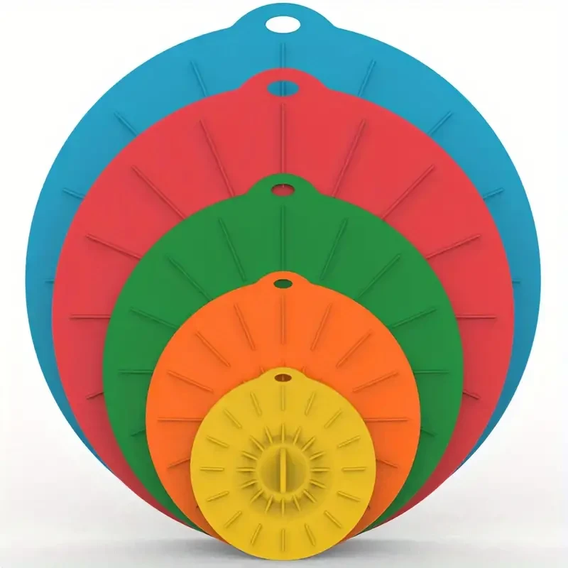 5-Piece Set Multi-Size Silicone Lids - Heat-Resistant, Microwave & Stovetop Safe Covers - Versatile Seal for Kitchenware