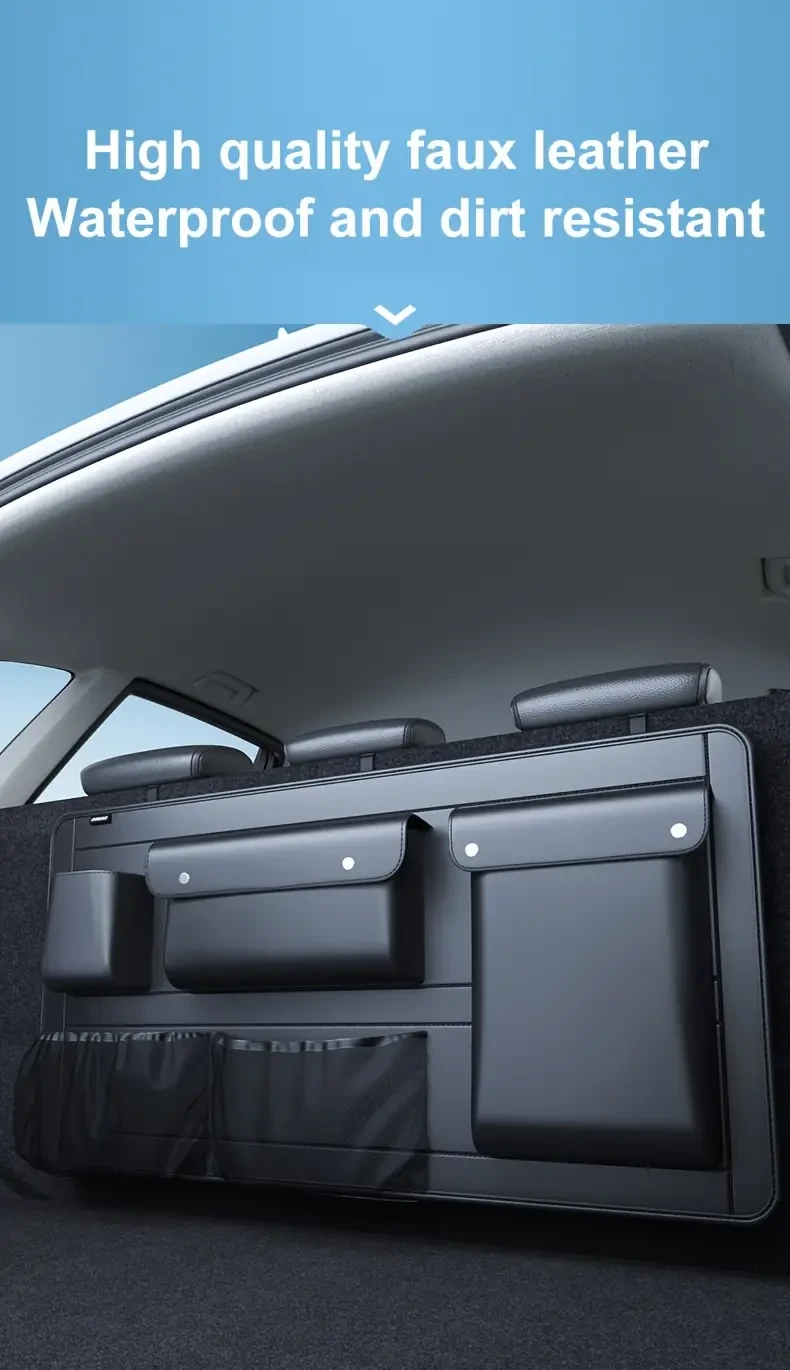 1pc Large Capacity Car Trunk Organizer With Partition Design, Multifunctional PU Leather Storage Box For Vehicle, Outdoor Storage Bag, Automotive Accessories
