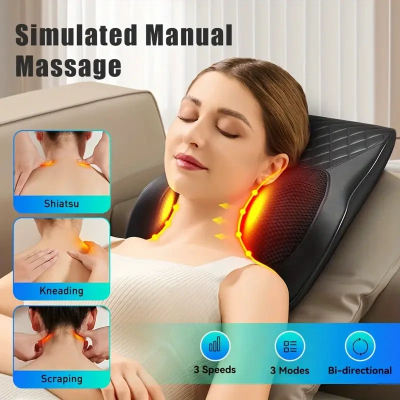 3D Kneading Back and Neck Massager with Heat - Massage Pillow