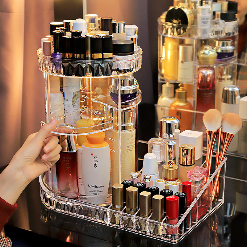 Cosmetic Storage Box Transparent Rotating Desktop Non-Acrylic Dressing Table Lipstick Skin Care Product Storage