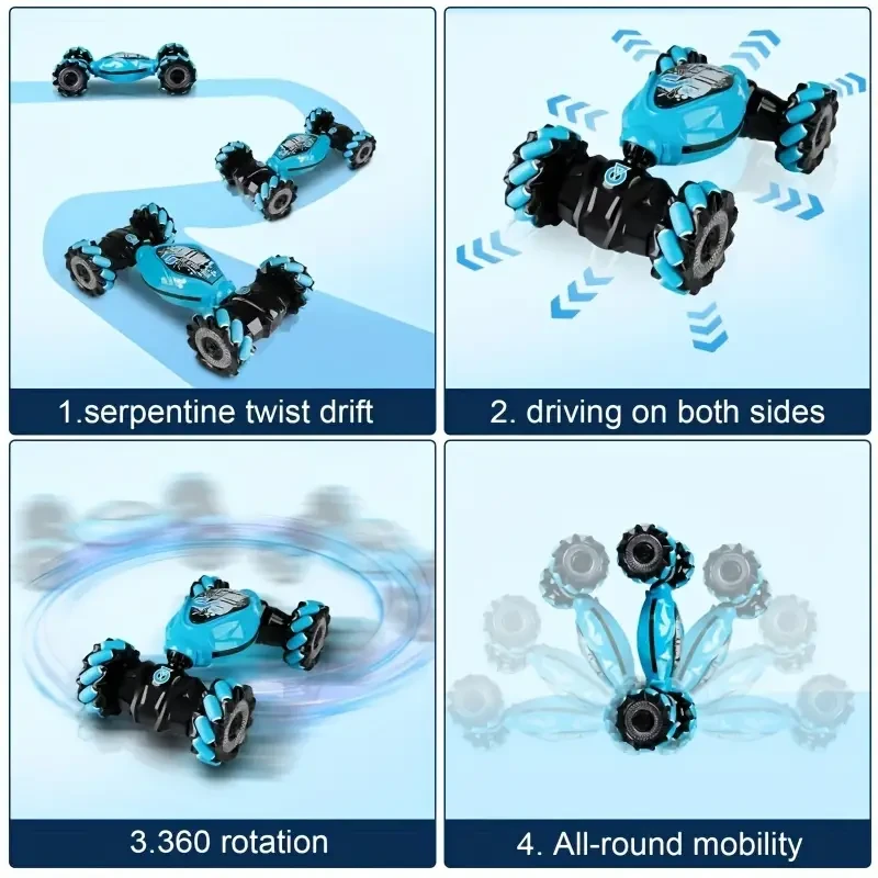 LED-Lit Gesture-Controlled Stunt RC Car Transforming, Climbing, & Rechargeable