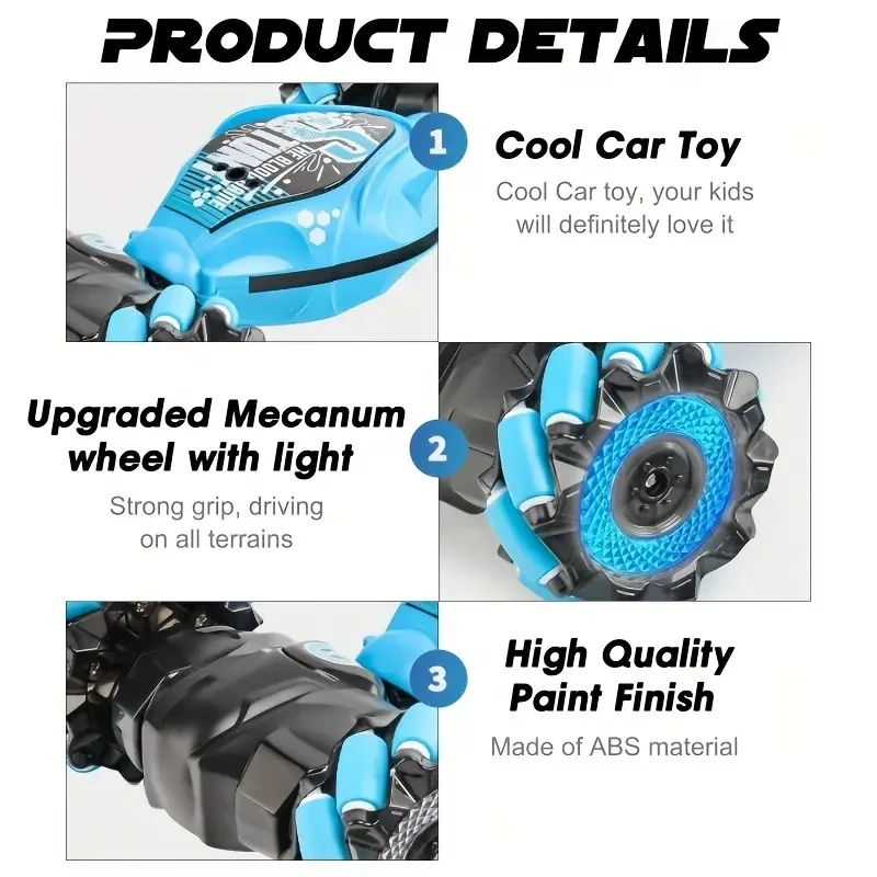 LED-Lit Gesture-Controlled Stunt RC Car Transforming, Climbing, & Rechargeable