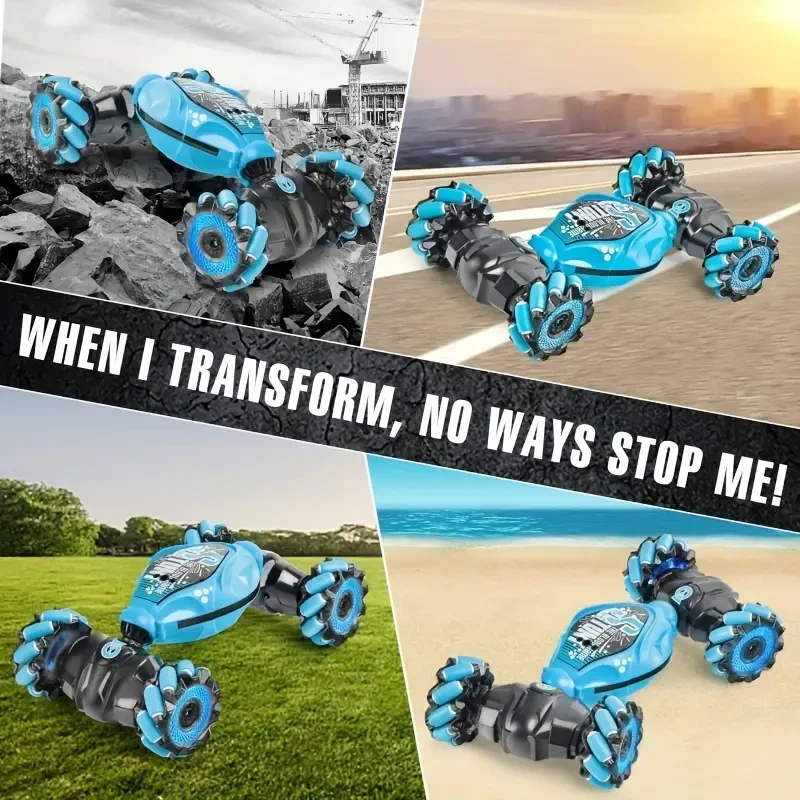 LED-Lit Gesture-Controlled Stunt RC Car Transforming, Climbing, & Rechargeable