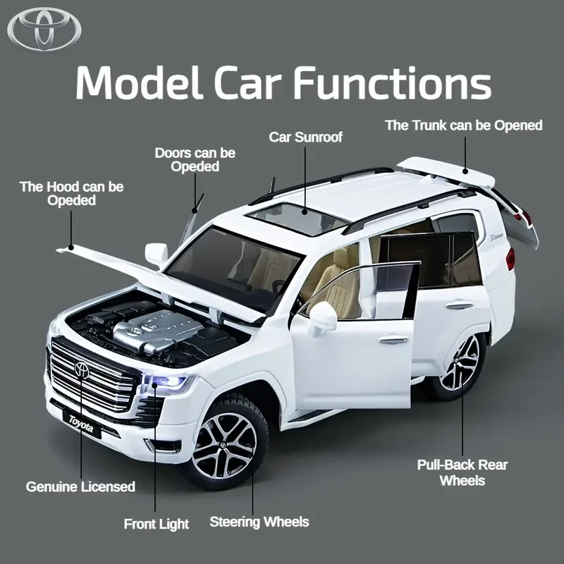 Toyota Land Cruiser 1/24 Scale Diecast  Pull-Back Action, Light & Sound Zinc Alloy Toy Car