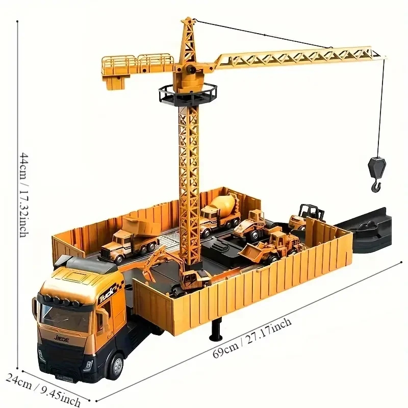 Super Large Alloy Container Engineering Vehicle Set  Toy Crane Model & Container