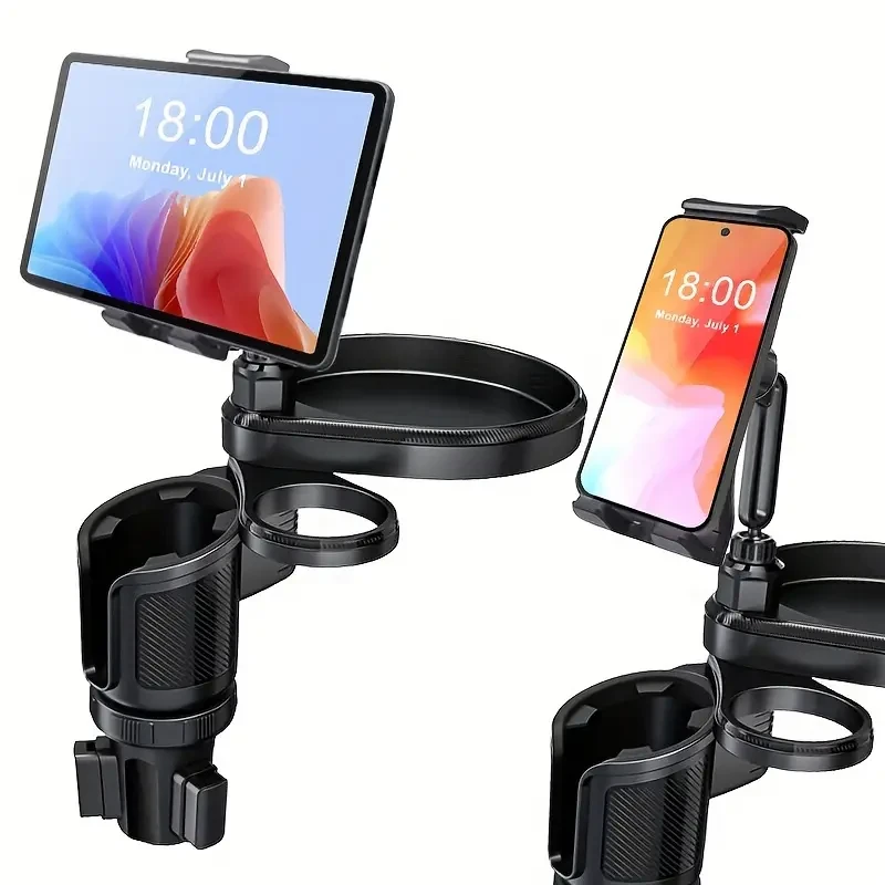 4-in-1 Car Cup Holder Tray & Tablet/Phone Mount