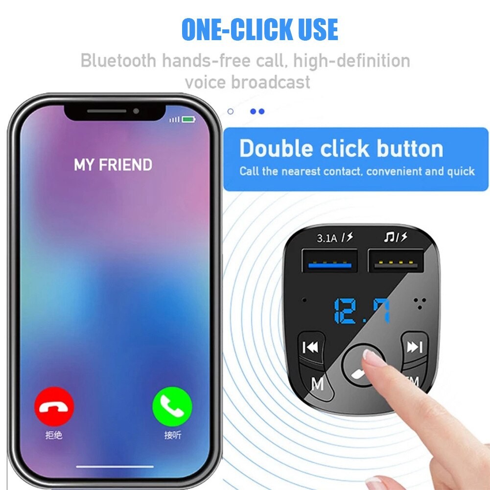 Car MP3 Player  Bluetooth 5.0 FM Transmitter with Dual USB Fast Charger and Hands-Free Calling