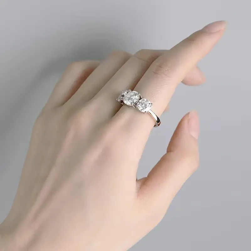 Shavano 2/4 CTW Moissanite Three Stone Ring - S925 Sterling Silver, 18K Gold Plated, Engagement & Wedding Band for Men and Women, Fine Jewelry Over 15, with Valentine's Gift Box