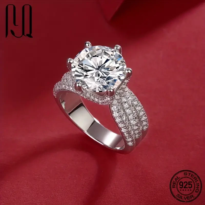 S925 Silver Moissanite Wedding Rings 5ct Halo Ring Elegant Style Engagement Ring Finger Jewelry
