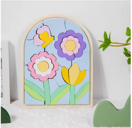 Wooden Rainbow Blocks Puzzle Rainbow Irregular Puzzles Shape And Color Cognitive Toys Early Educational Puzzle Toys