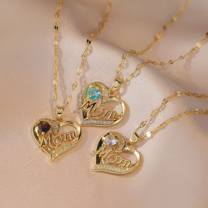 Zircon Heart Flower Pendant Necklace