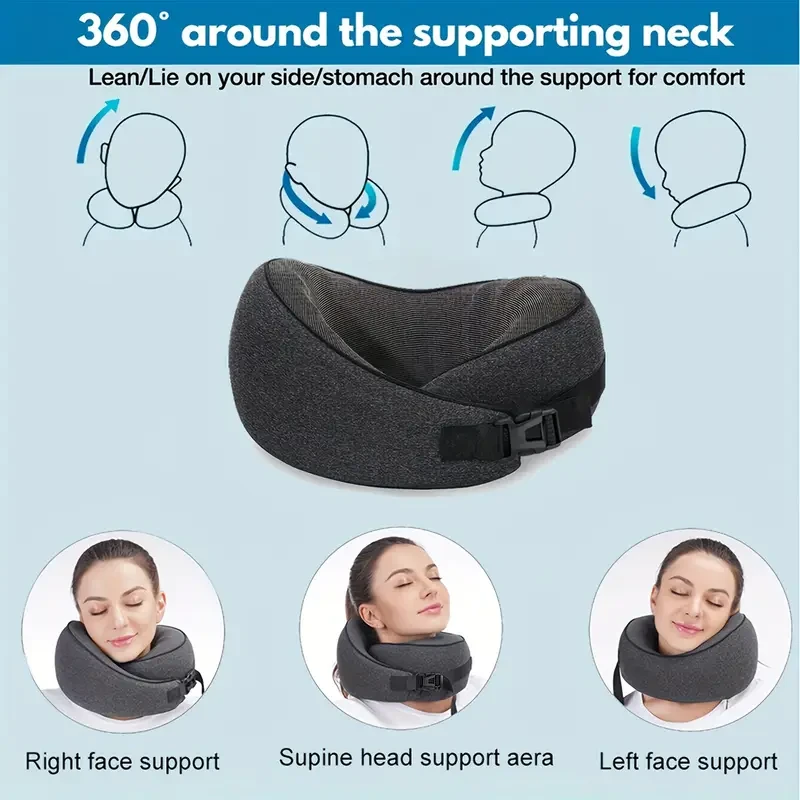 1 Pack Travel Pillow, Pure Memory Foam Full Neck And Chin Support, 360 Degree Adjustable, Comfortable And Breathable, Machine Washable