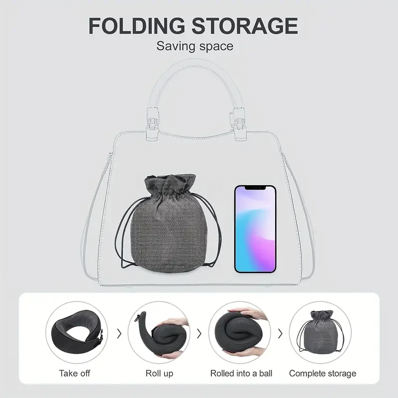 1 Pack Travel Pillow, Pure Memory Foam Full Neck And Chin Support, 360 Degree Adjustable, Comfortable And Breathable, Machine Washable