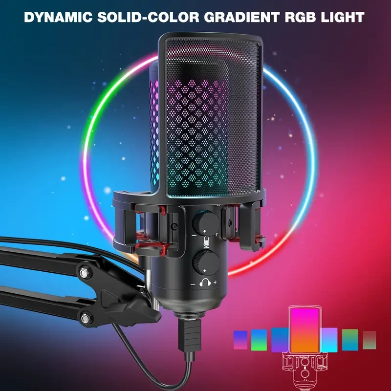 ZealSound Gaming USB Microphone - Quick Mute, RGB Indicator, Pop Filter