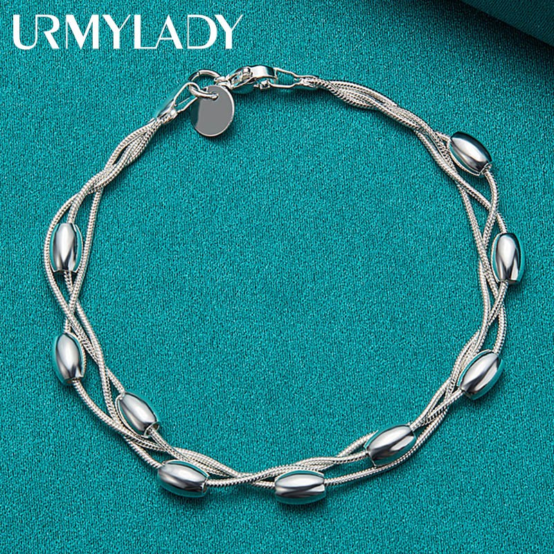 925 Sterling Silver Bead Bracelet  Fashion Chain for Womens