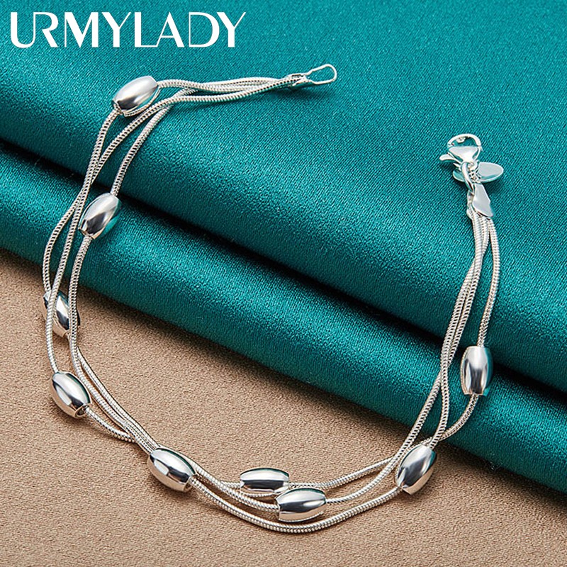925 Sterling Silver Bead Bracelet  Fashion Chain for Womens
