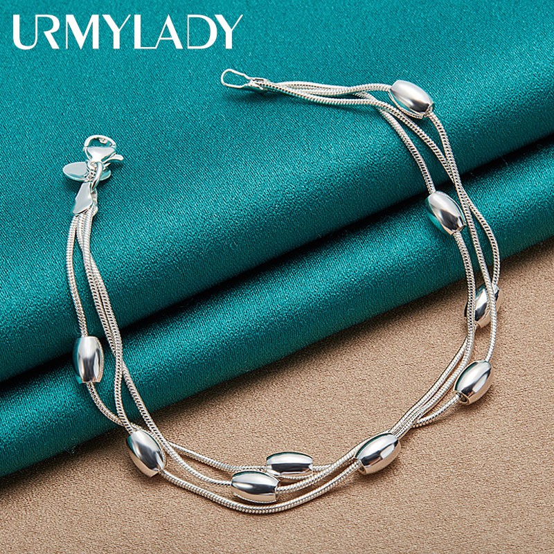 925 Sterling Silver Bead Bracelet  Fashion Chain for Womens