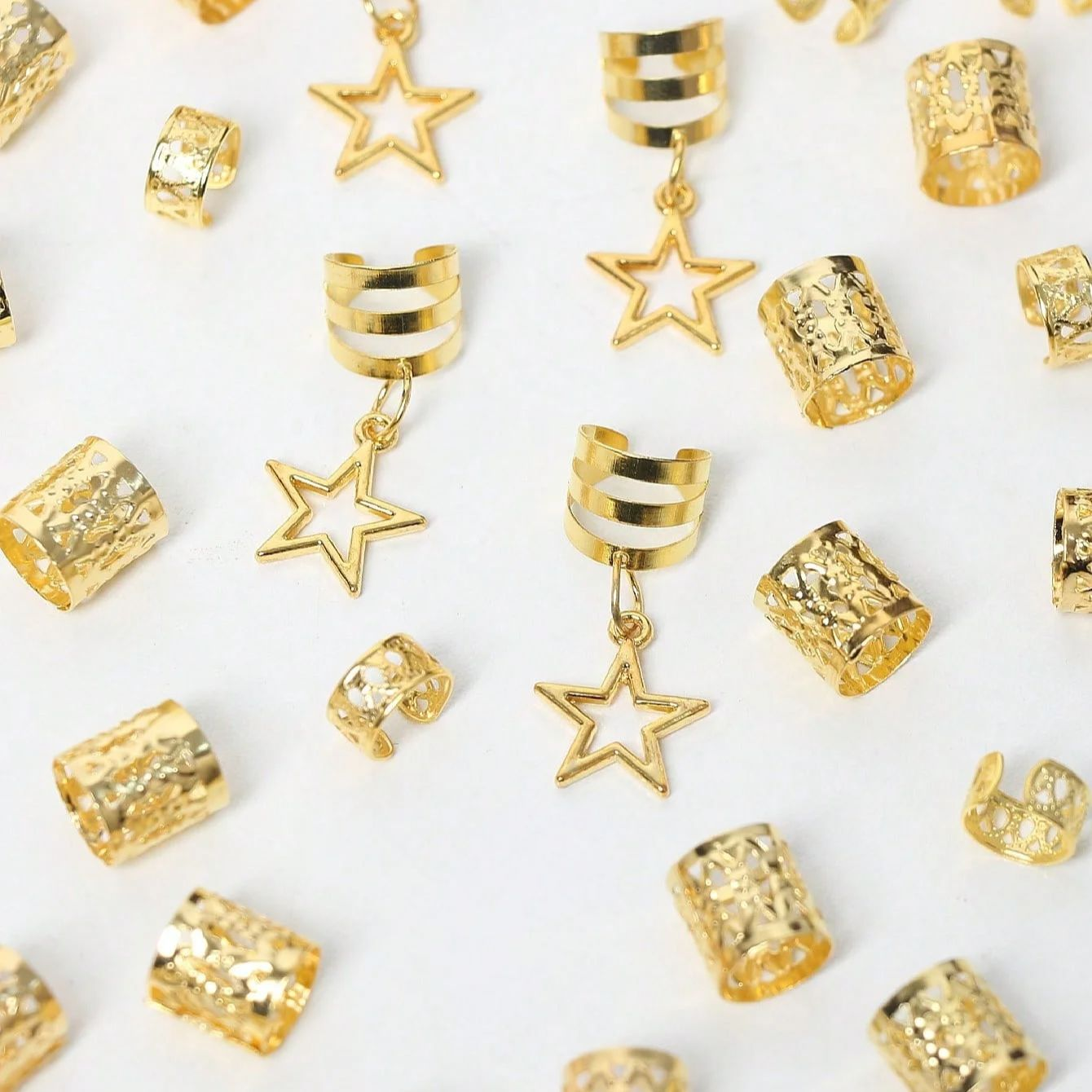 36pcs Star Hair Rings Beads, Braiding Clips, Dreadlock Cuffs & Metal Hair Accessories