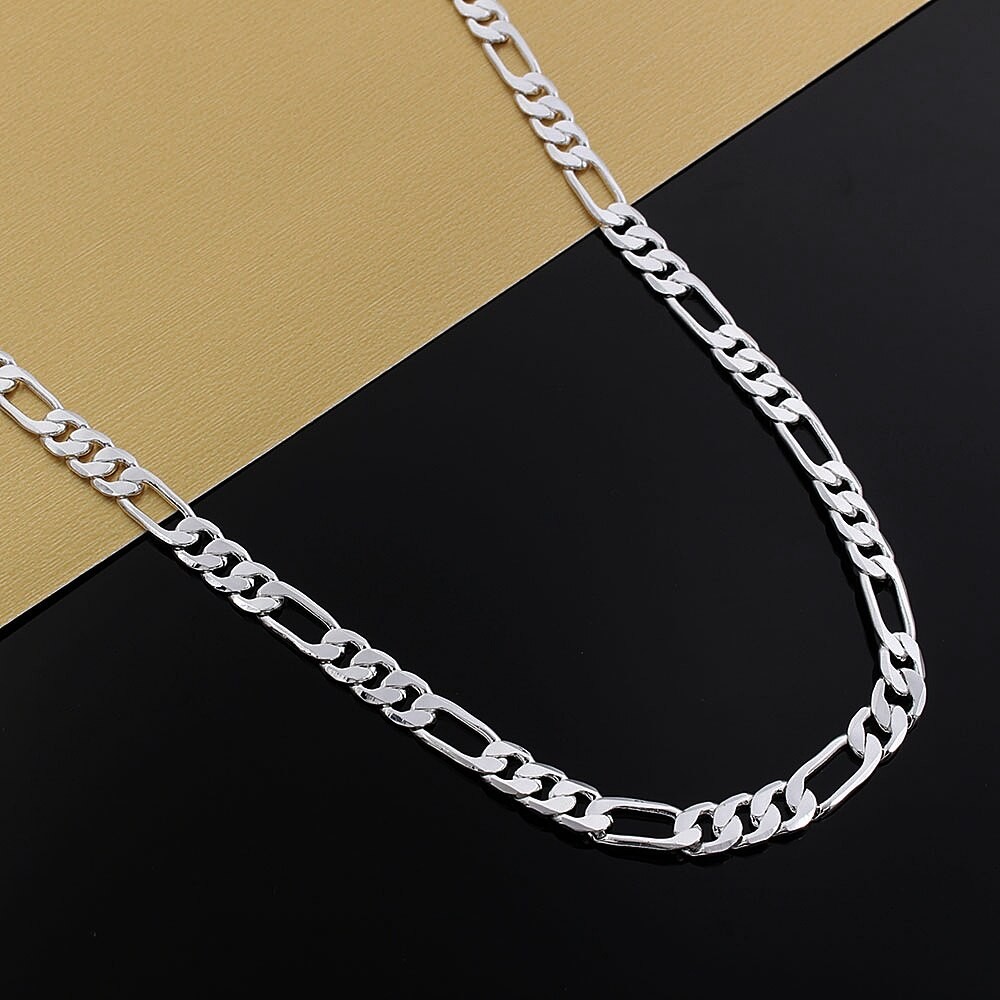 6mm Flat Silver Chain Necklace High-Quality Unisex Fashion Jewelry