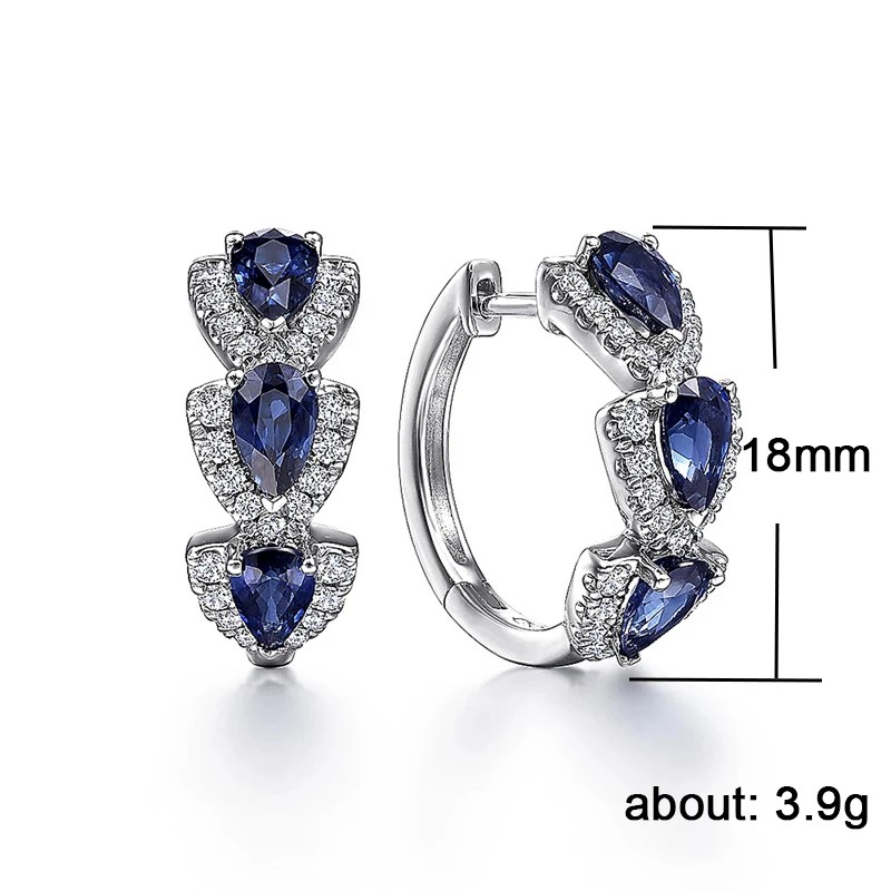 Huitan Luxury Blue CZ Hoop Earrings Elegant Wedding & Party Jewelry for Women