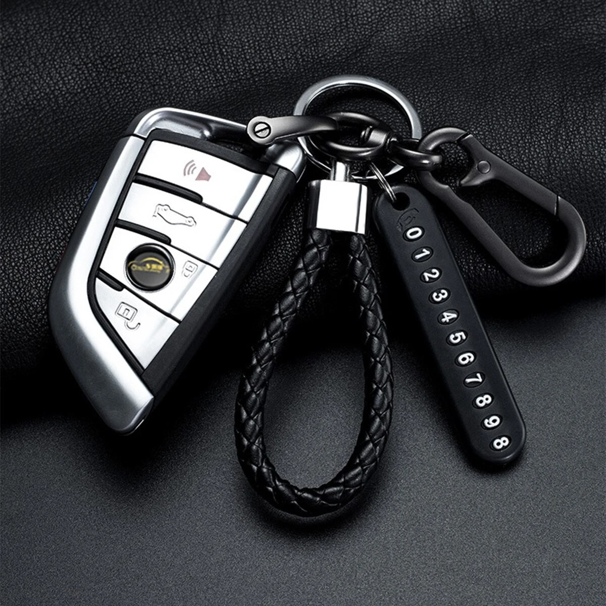 DIY Mobile Number Plate Keychain Punk Woven Leather Anti-Lost Car Keychain for Men