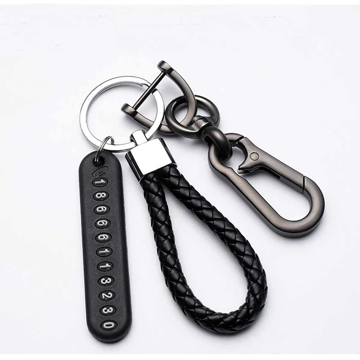 DIY Mobile Number Plate Keychain Punk Woven Leather Anti-Lost Car Keychain for Men