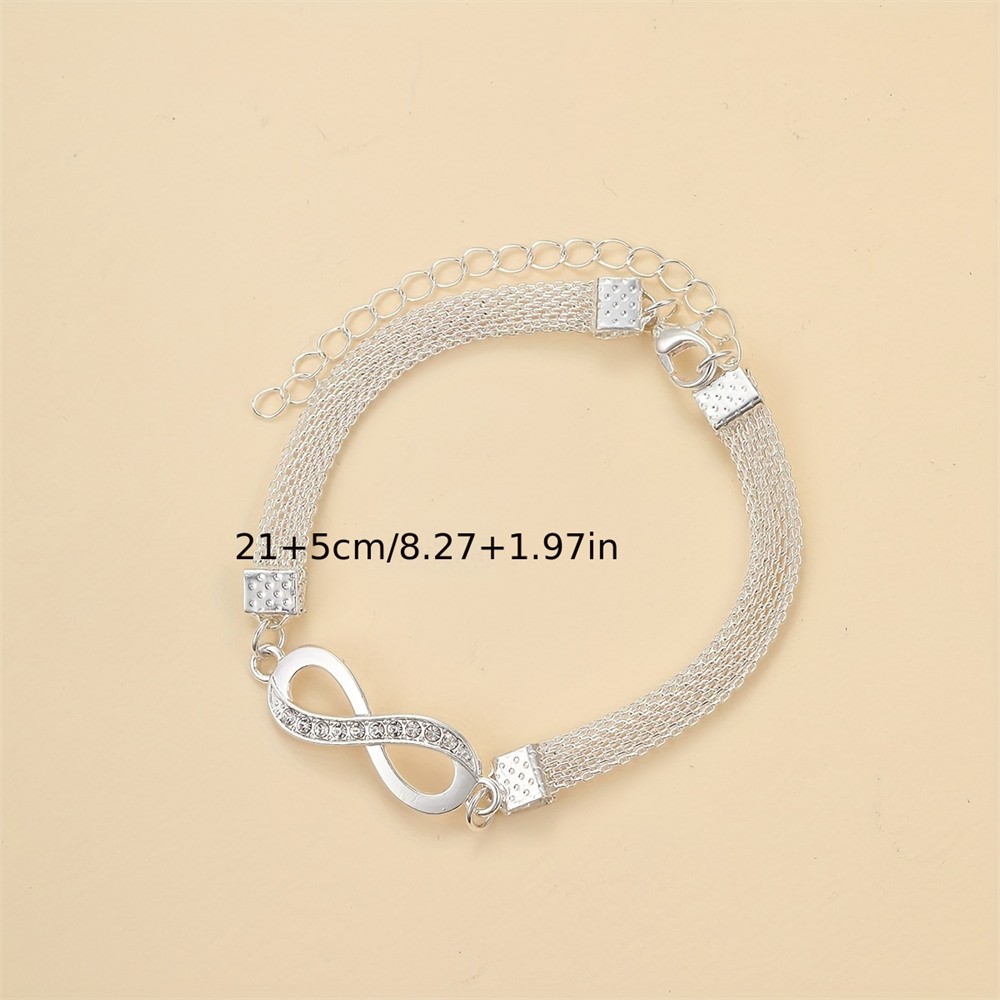 Shiny Infinity Anklet Silver Rhinestone 8-Character Vintage Ankle Bracelet for Women