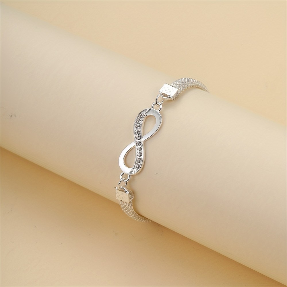 Shiny Infinity Anklet Silver Rhinestone 8-Character Vintage Ankle Bracelet for Women
