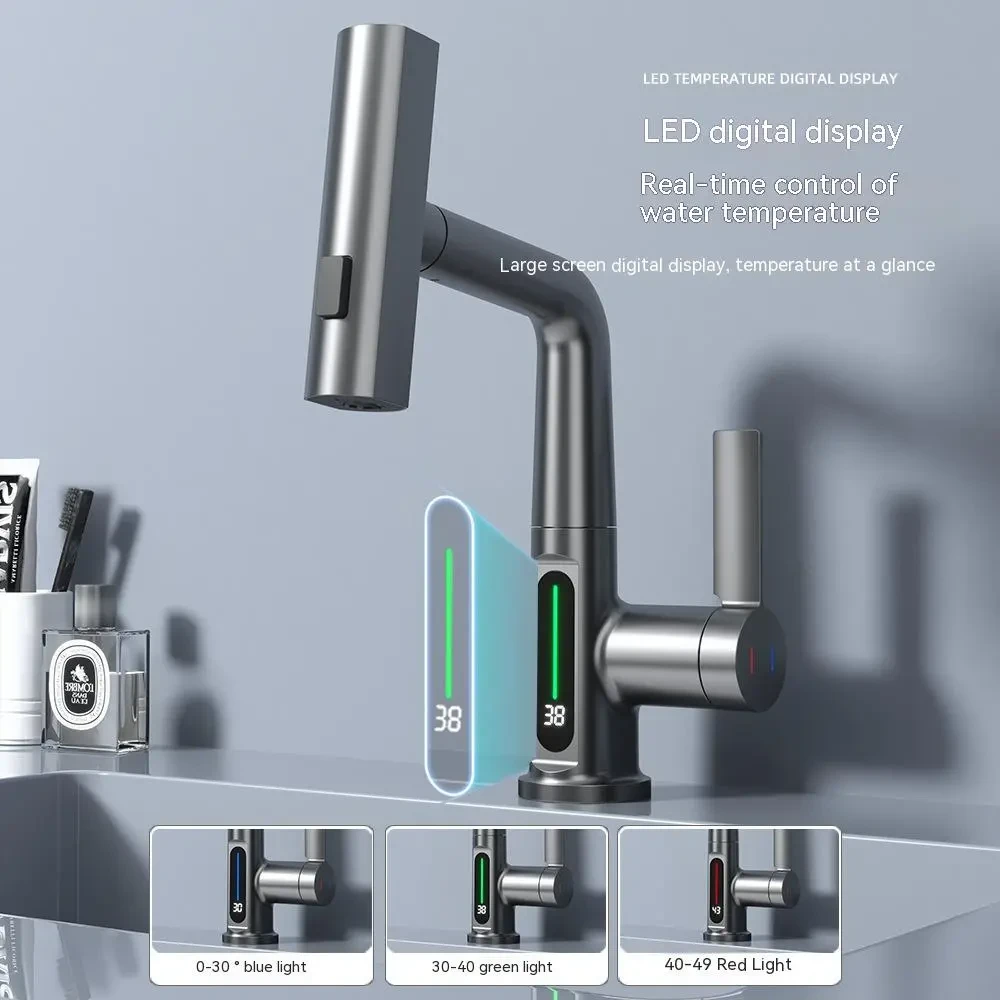 Intelligent Digital Display Faucet Pull-out Basin Faucet