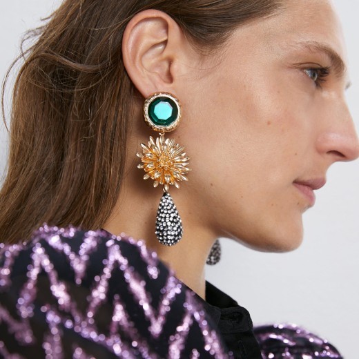 Metal flower earrings artificial gemstone earrings