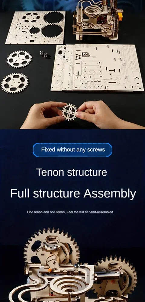 3D Wooden Jigsaw Puzzle Machine - DIY Hand-Assembled Track Ball Puzzle for Adults, Portable Cube Design in Khaki