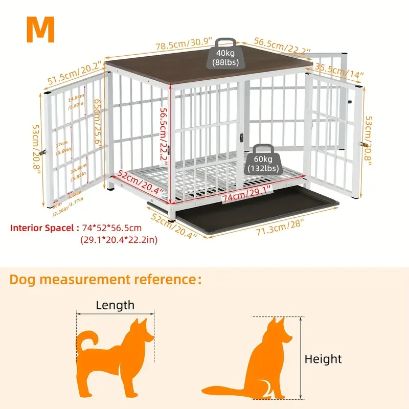 Wisfor Heavy Duty Furniture-Style Dog Crate, Iron Pet Kennel Cage, Durable Wooden Top, with Removable Tray, 3 Lockable Doors, for Medium Dogs