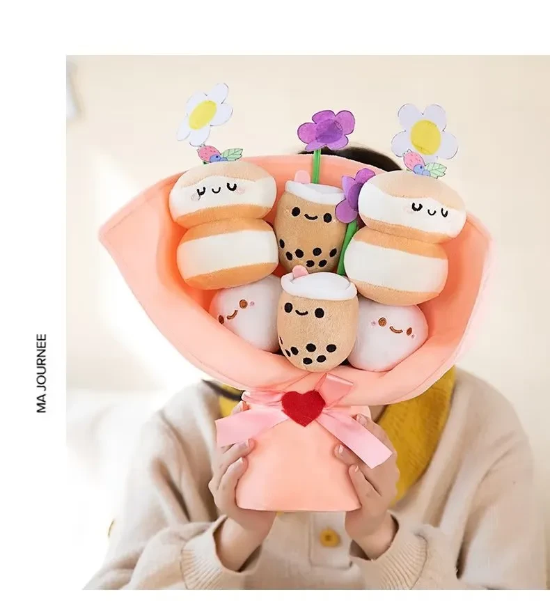 Creative Milk Tea Bouquet Pillow Plush Toy