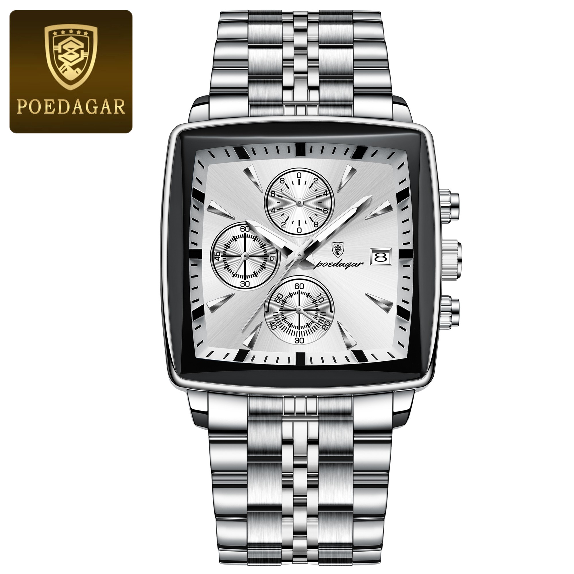 POEDAGAR Luxury Square Mens Sports Watch
