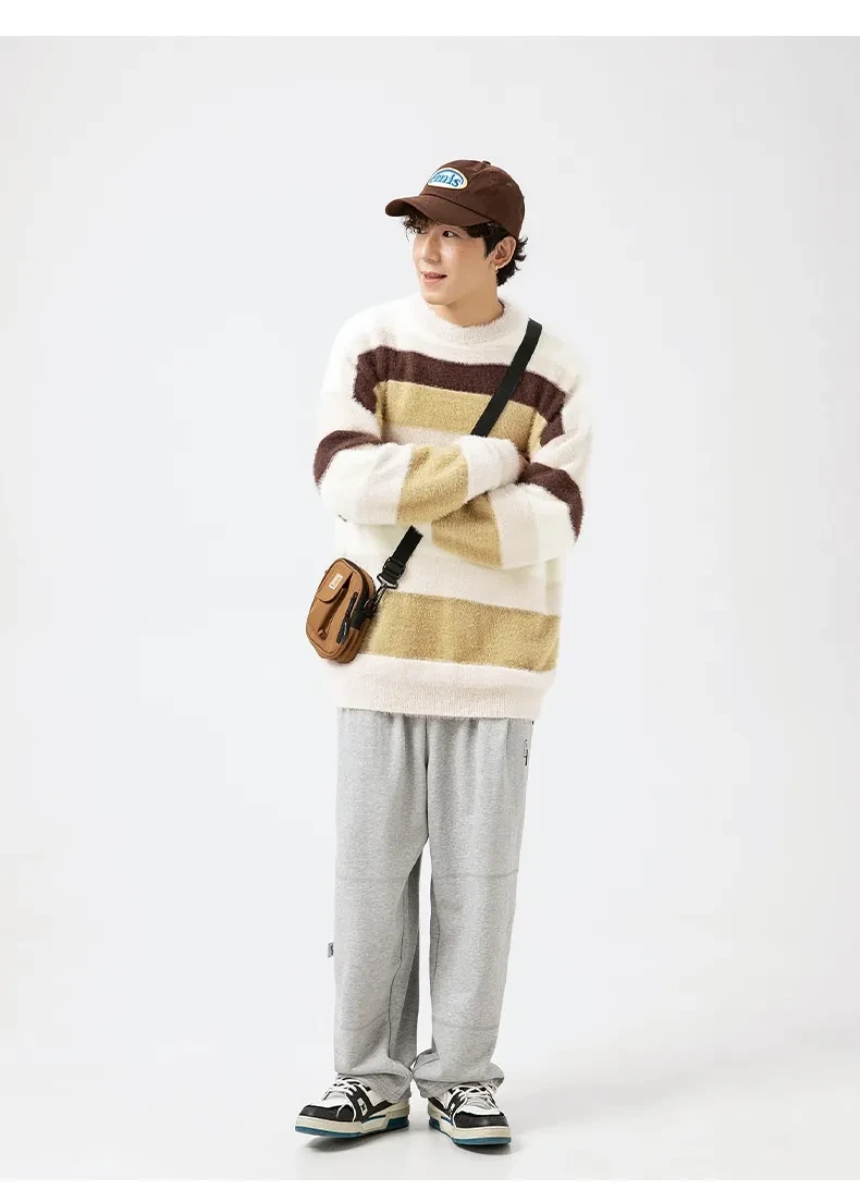 Striped Round Neck Sweater Japanese-style Retro Mink