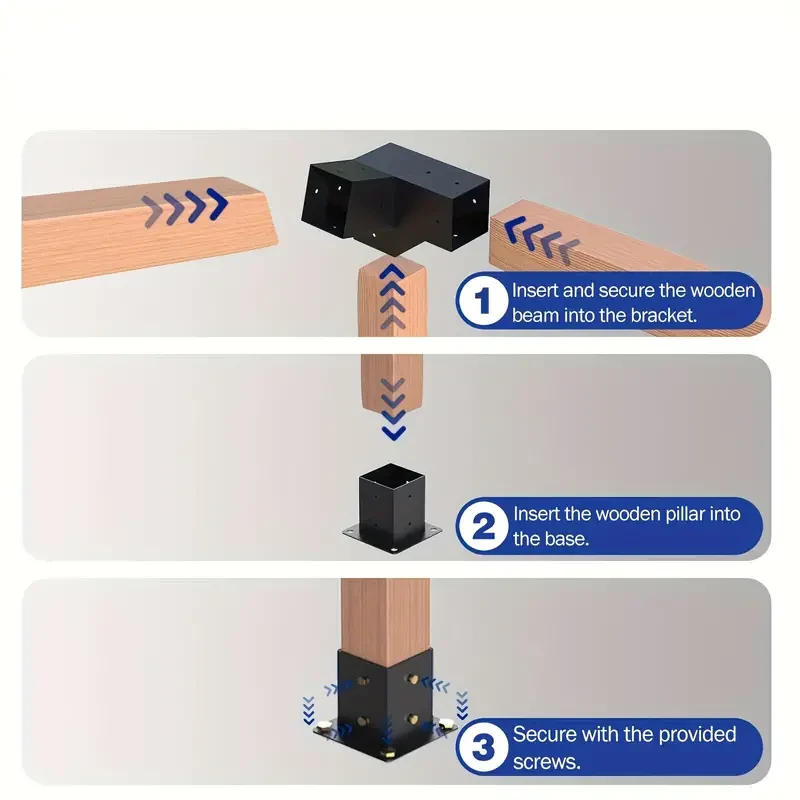 6pcs Black Powder-Coated Pergola Bracket Kit - 15 Slanted Roof, Wall Mount Design for Porch & Gazebo, Durable Metal Outdoor Furniture Hardware with Adjustable Louvered Roof