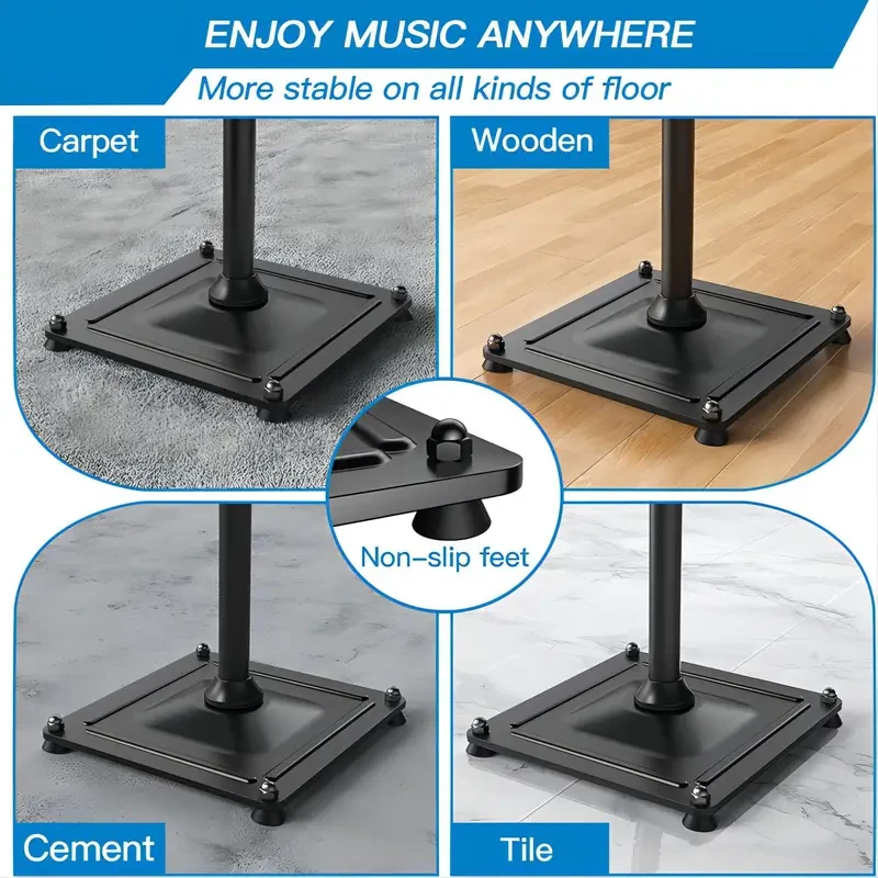 Square Base Universal Retractable Speaker Stands - Pair, Height Adjustable