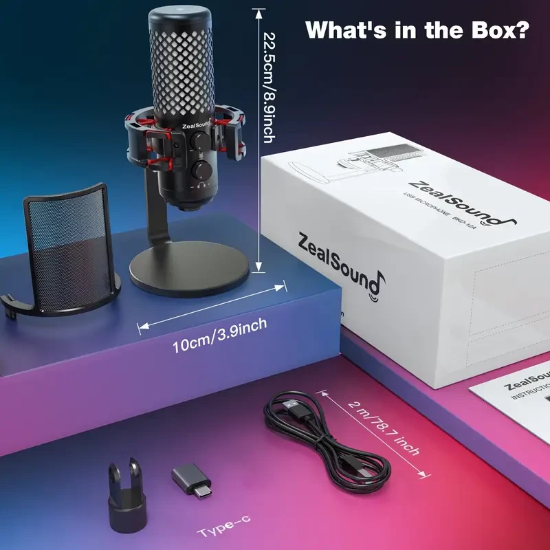 ZealSound Gaming USB Microphone - Quick Mute, RGB Indicator, Pop Filter