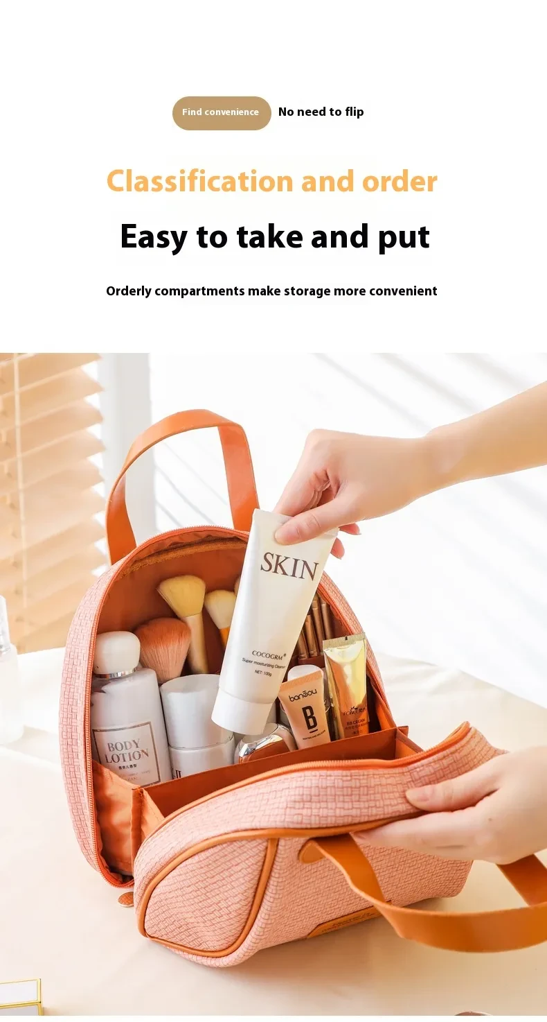 Pu Woven Pattern Cosmetic Capacity Portable Storage Bag Double Zipper