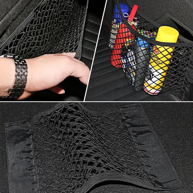 Universal Double Mesh Car Storage Bag Trunk Storage Net & Fire Extinguisher Fixed Holder